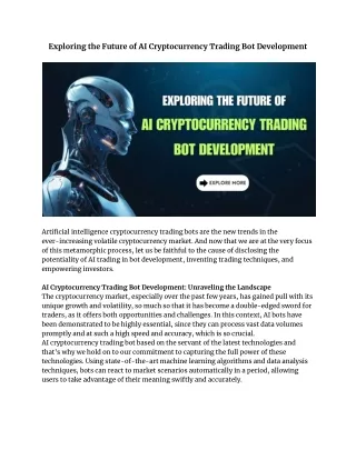 Exploring the Future of AI Cryptocurrency Trading Bot Development