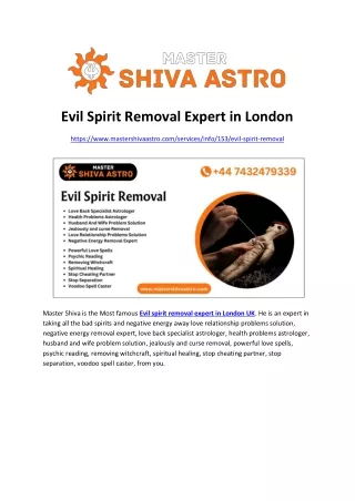 Evil Spirit Removal Expert and Specialist in London
