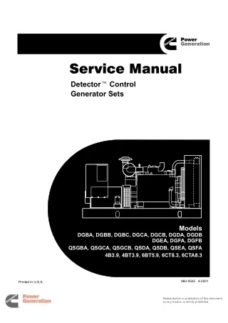 Cummins Onan DGCB Detector Control Generator Set Service Repair Manual