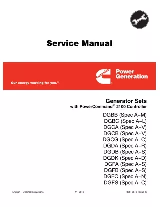 Cummins Onan DGCB Generator Set with Power Command 2100 Controller Service Repair Manual