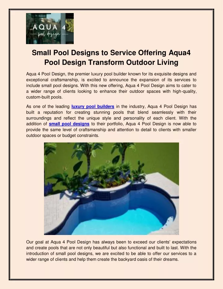 small pool designs to service offering aqua4 pool