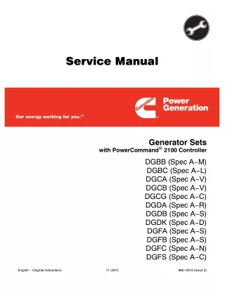 Cummins Onan DGDB Generator Set with Power Command 2100 Controller Service Repair Manual