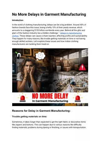 No More Delays in Garment Manufacturing