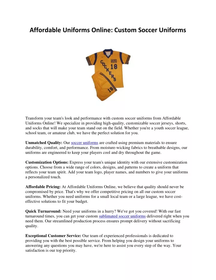 affordable uniforms online custom soccer uniforms