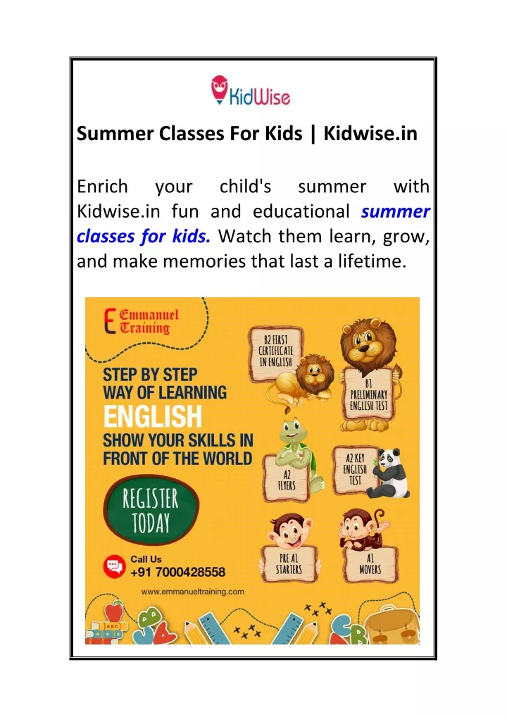 summer classes for kids kidwise in