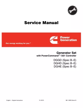 Cummins Onan DGHD Generator Set with Power Command 1301 Controller Service Repair Manual