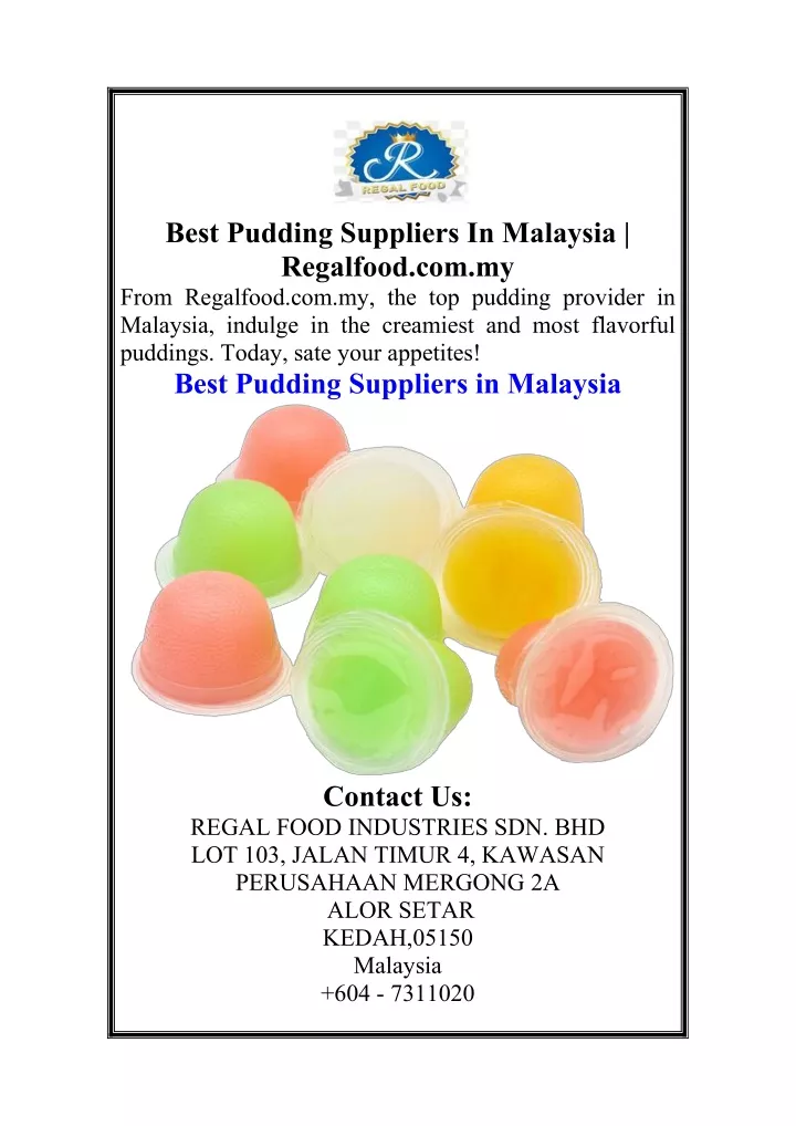 best pudding suppliers in malaysia regalfood