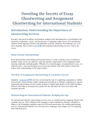 Unveiling the Secrets of Essay Ghostwriting and Assignment Ghostwriting for International Students