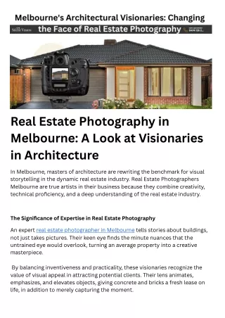 Real Estate Photography in Melbourne A Look at Visionaries in Architecture