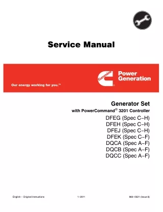 Cummins Onan DQCA Generator Set with Power Command 3201 Controller Service Repair Manual