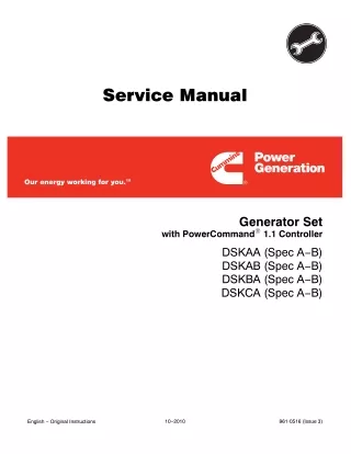 Cummins Onan DSKAA Generator Set with Power Command 1.1 Controller Service Repair Manual