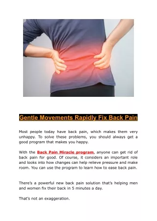 Gentle Movements Rapidly Fix Back Pain