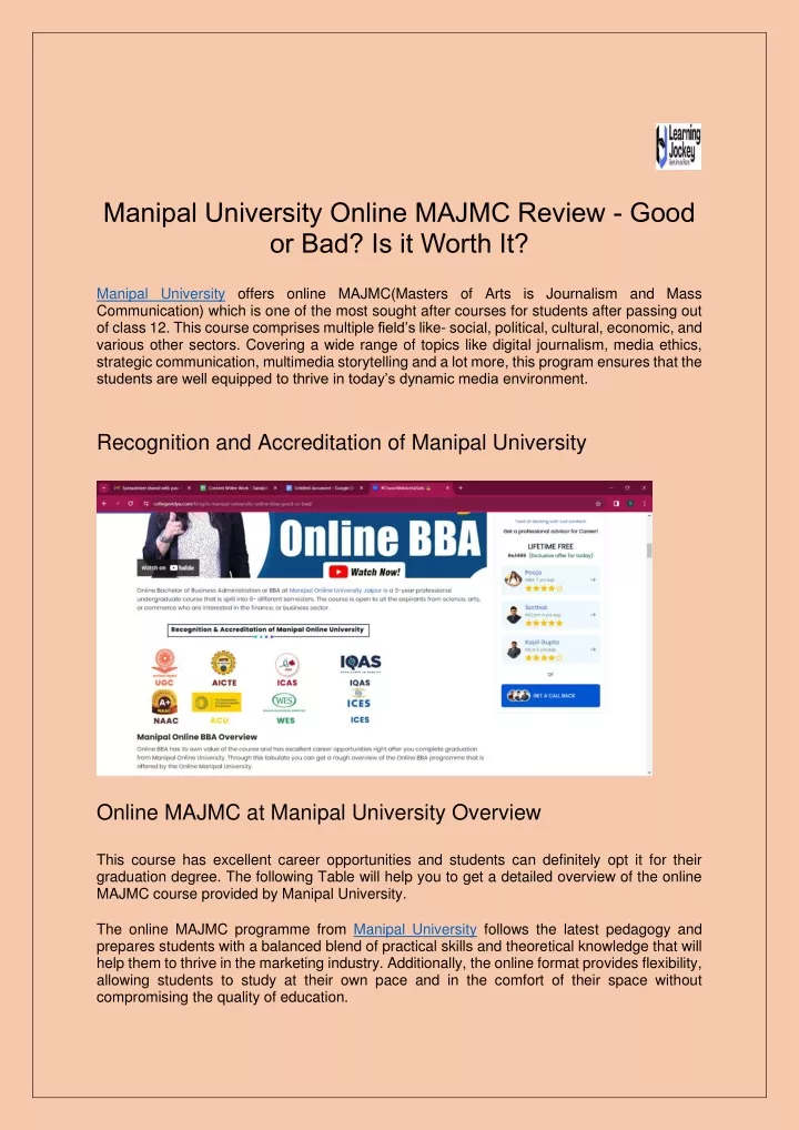 manipal university online majmc review good