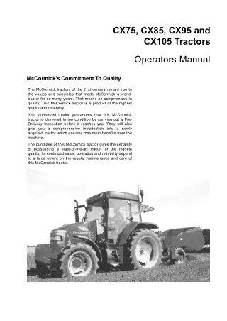 McCormick CX75 Tractor Operator manual