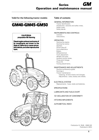 McCormick GM50 Tractor Operator manual