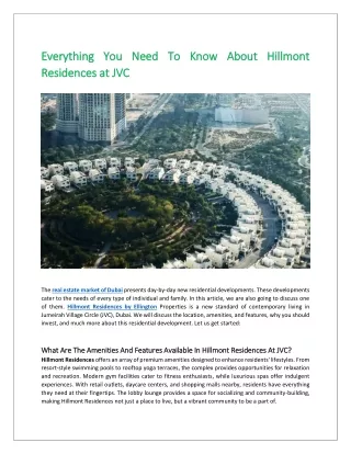 Everything You Need To Know About Hillmont Residences at JVC