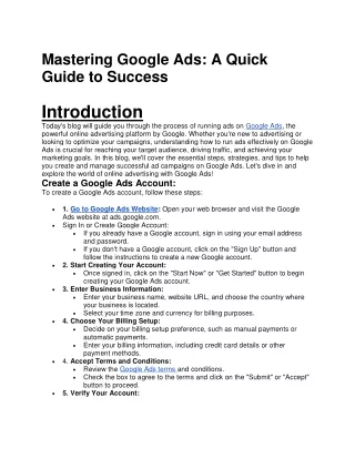Mastering Google Ads: A Quick Guide to Success