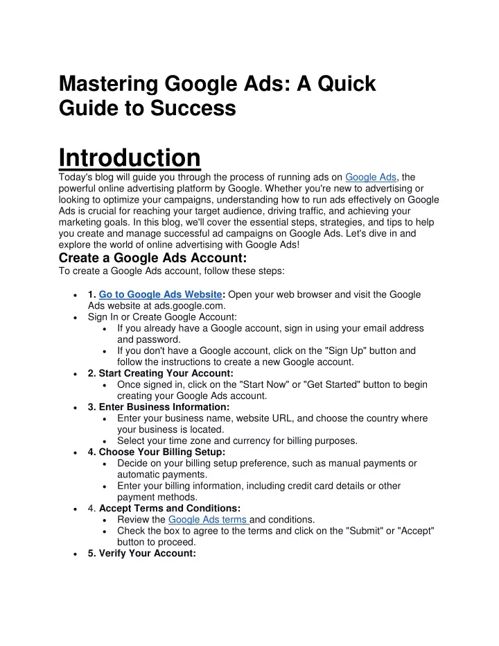mastering google ads a quick guide to success