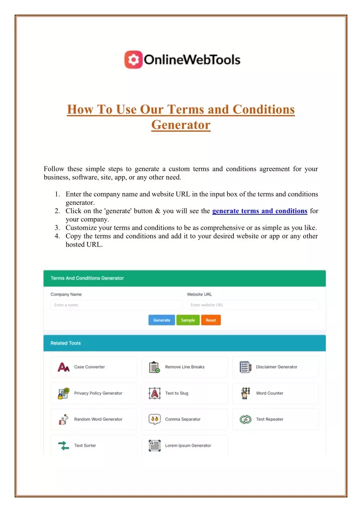 how to use our terms and conditions generator