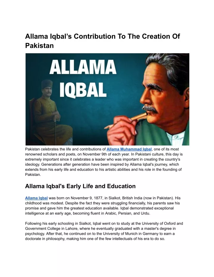 allama iqbal s contribution to the creation