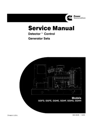 CUMMINS ONAN GGFD DETECTOR CONTROL GENERATOR SETS Service Repair Manual