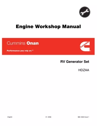 Cummins Onan HDZAA RV Generator Set Service Repair Manual