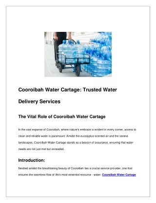 Cooroibah Water Cartage: Trusted Water Delivery Services