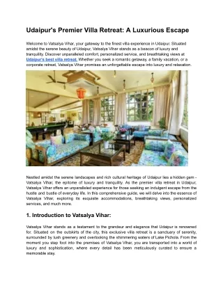Udaipur's Premier Villa Retreat_ A Luxurious Escape - Vatsalya Vihar