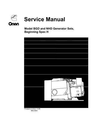 Cummins Onan NHD Generator Sets (Beginning Spec H) Service Repair Manual