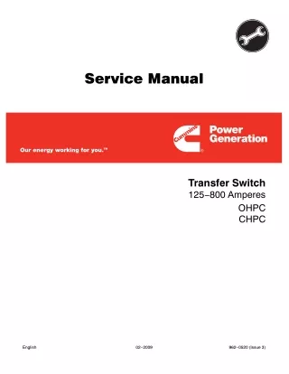 Cummins Onan OHPC Transfer Switch 125-800 Amperes Service Repair Manual