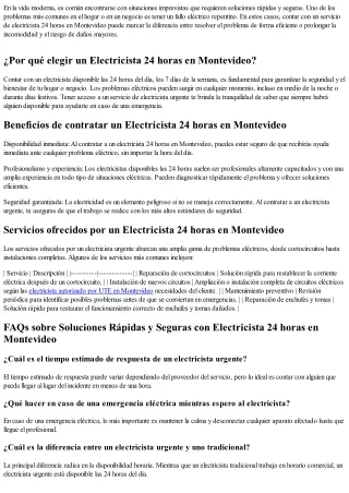 Soluciones Rápidas y Seguras con Electricista 24 horas en Montevideo