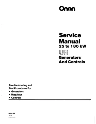 Cummins Onan UR SERIES (25 to 180 kW ) Generator Service Repair Manual