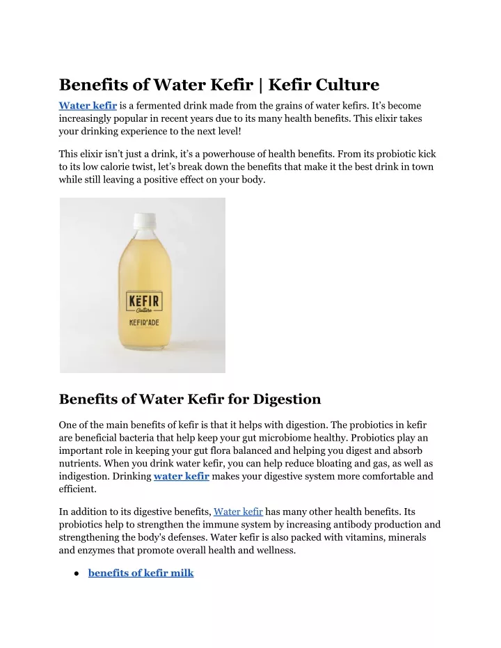 benefits of water kefir kefir culture