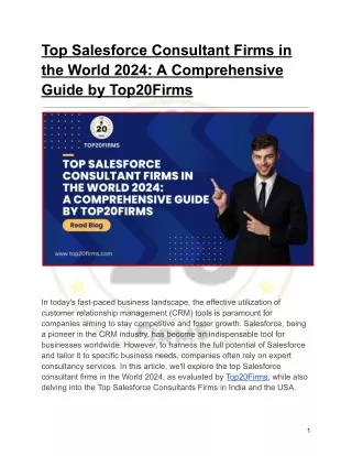 Top Salesforce Consultant Firms in the World 2024: by Top20Firms