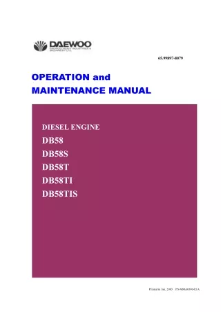 Daewoo Doosan DB58 Diesel Engine Service Repair Manual