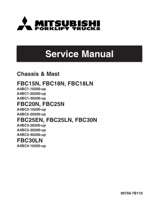 Mitsubishi FBC25EN Forklift Trucks Service Repair Manual SN A4BC3-20200-UP