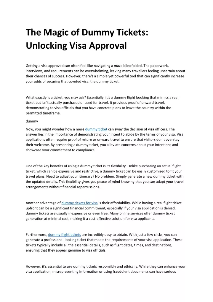 the magic of dummy tickets unlocking visa approval