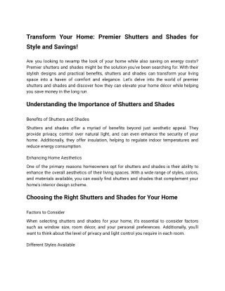 Transform Your Home_ Premier Shutters and Shades for Style and Savings