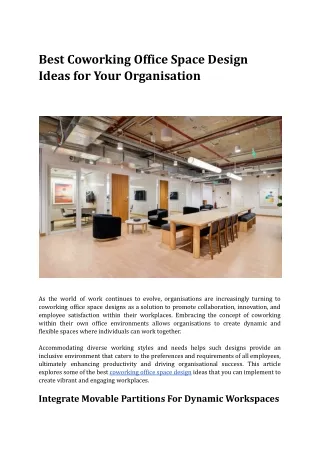 Best Coworking Office Space Design Ideas for Your Organisation