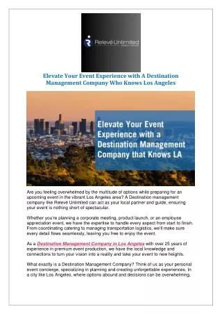 Elevate Your Event Experience with A Destination Management Company Who Knows Lo