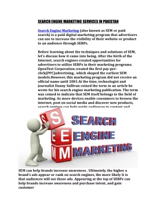 SEARCH ENGINE MARKETING SERVICES IN PAKISTAN