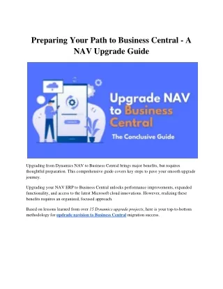 Preparing Your Path to Business Central - A NAV Upgrade Guide
