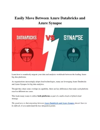 Easily Move Between Azure Databricks and Azure Synapse