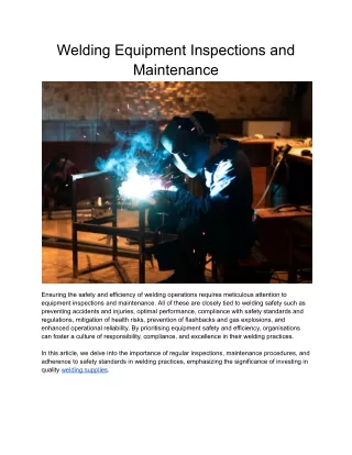 Welding Equipment Inspections and Maintenance