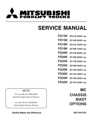 Mitsubishi FD15K MC Forklift Trucks Chassis, Mast and Options Service Repair Manual SNEF16B-55001-UP