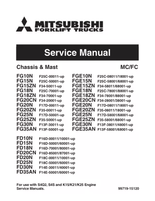 MITSUBISHI FD20CN FORKLIFT TRUCKS Service Repair Manual SN：F16D-8500187001-UP