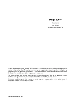 Daewoo Doosan Mega 500-V 500V Wheel Loader Service Repair Manual