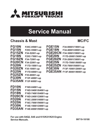 Mitsubishi FD25N Forklift Trucks Service Repair Manual SNF18C-5000160001-UP