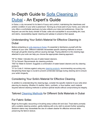 In-Depth Guide to Sofa Cleaning in Dubai - An Expert’s Guide