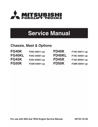 Mitsubishi FD40KL Forklift Trucks Service Repair Manual SNF19C-50001-UP